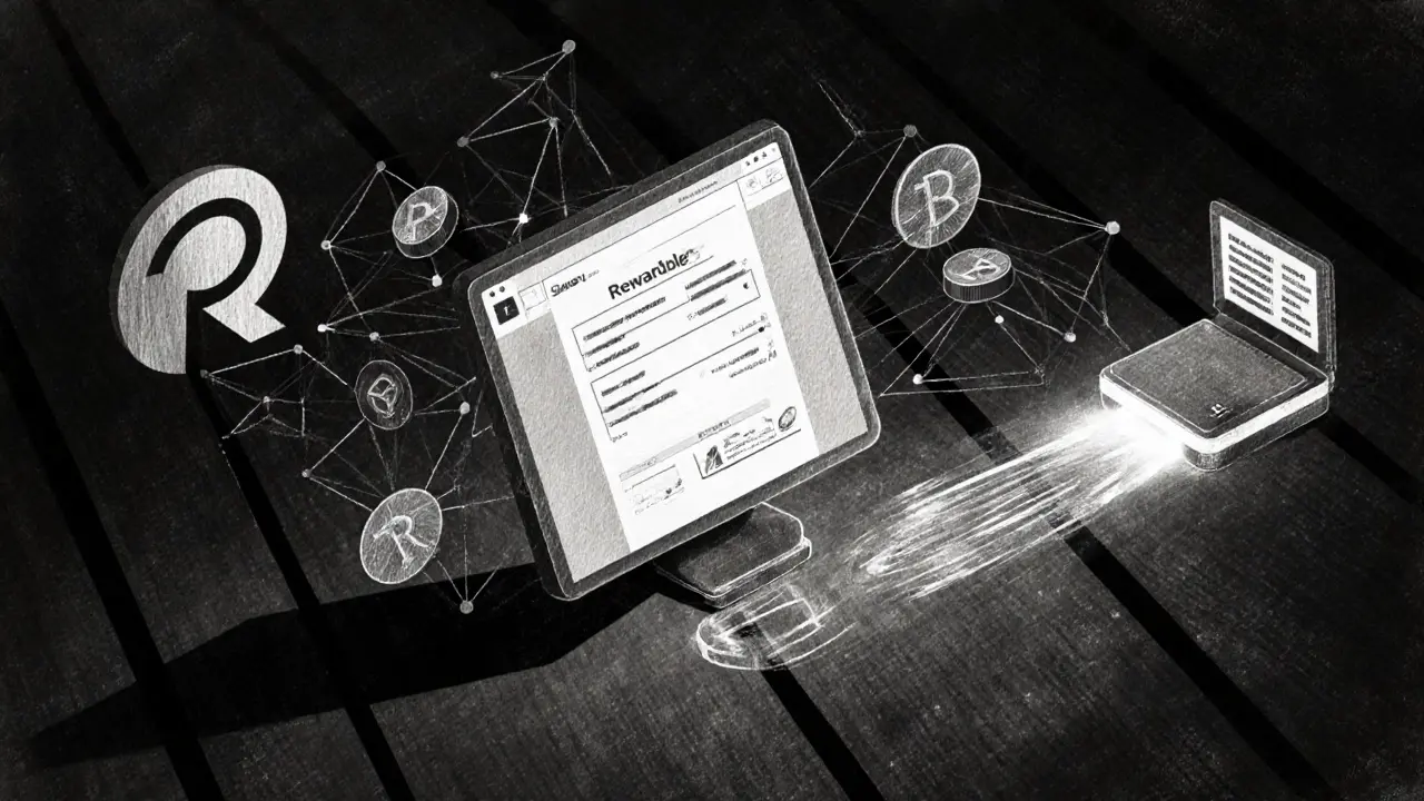 AI verification scene with computer vision analyzing a completed task and releasing REWARD tokens.