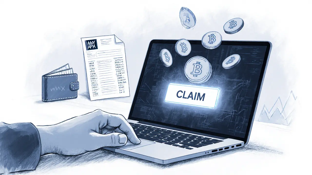 Charcoal drawing of a user claiming WMX tokens, with hints of staking and tax.