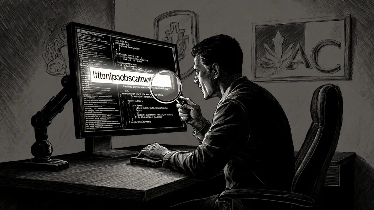 Charcoal drawing of an analyst examining a contract address with a magnifying glass amid blurred charts.