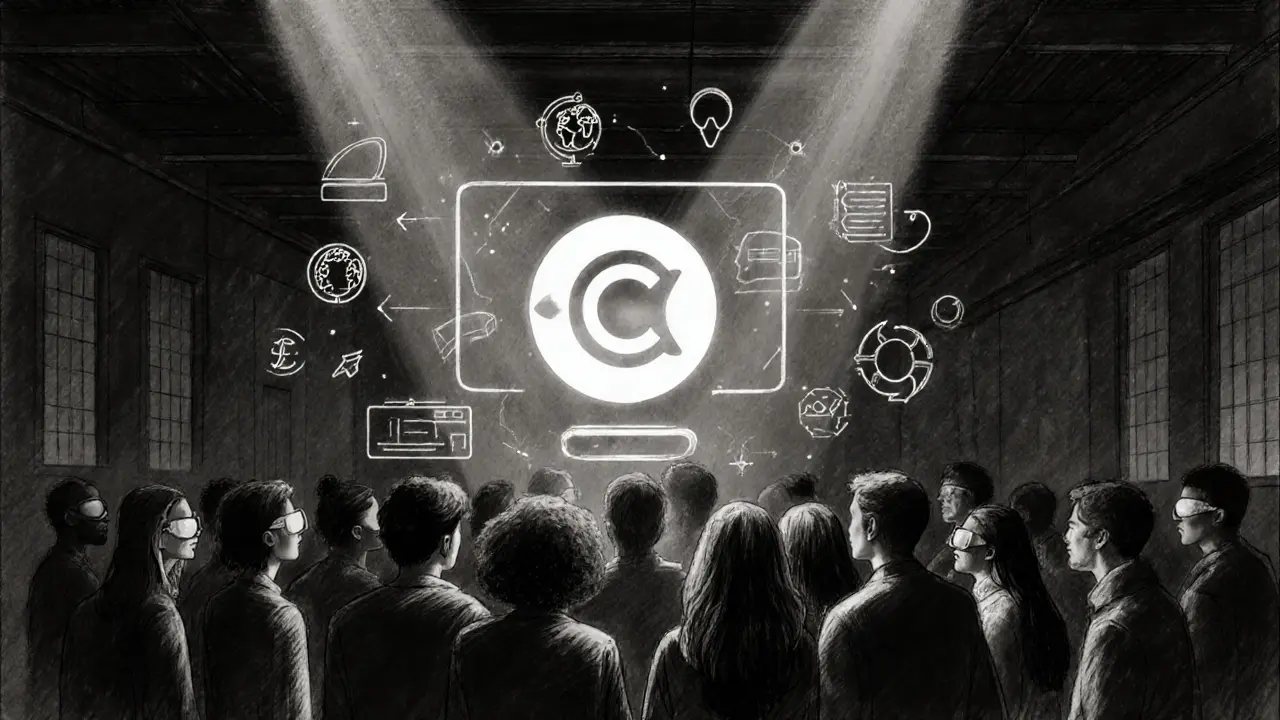 Group of users wearing smart glasses watching a holographic Cheelee logo.