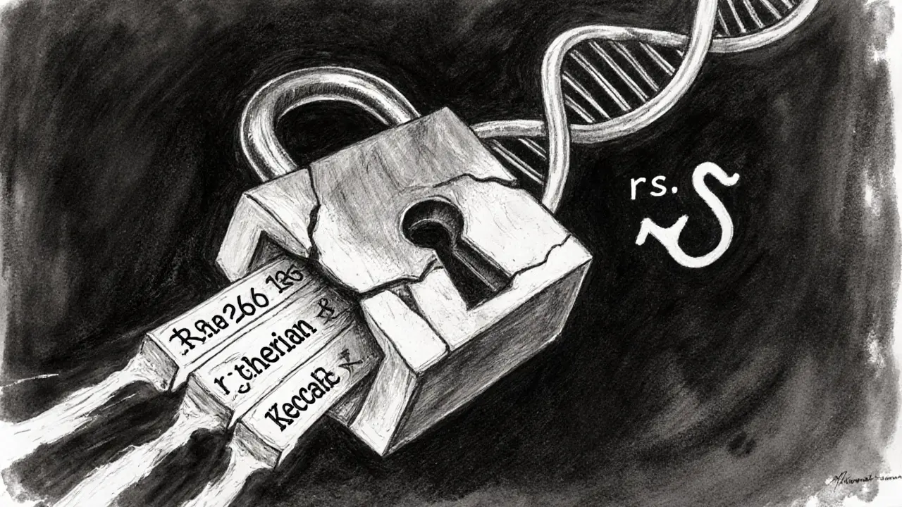 Charcoal drawing of a cracked digital lock with Bitcoin and Ethereum data streams forming a signature spiral.