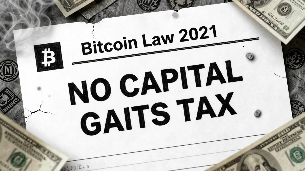 Cracked law document with 'NO CAPITAL GAINS TAX' preserved amid fading symbols.