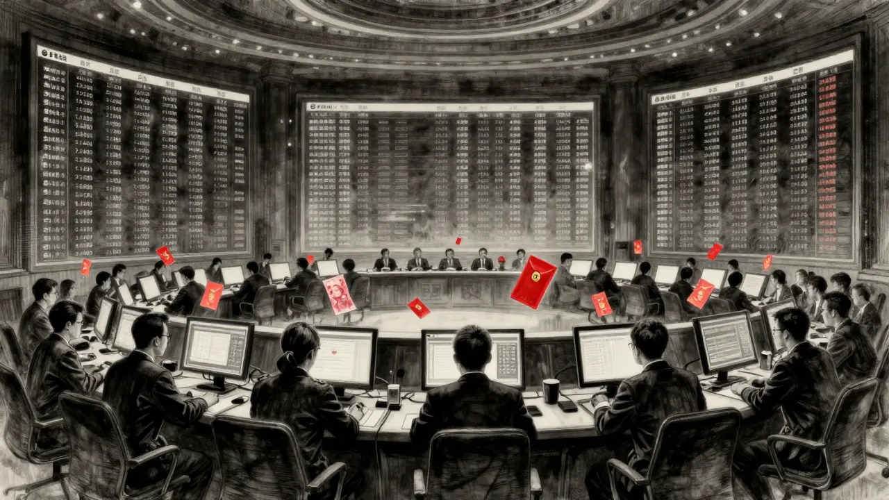 Charcoal drawing of a central bank control room monitoring real-time digital yuan transactions across China.