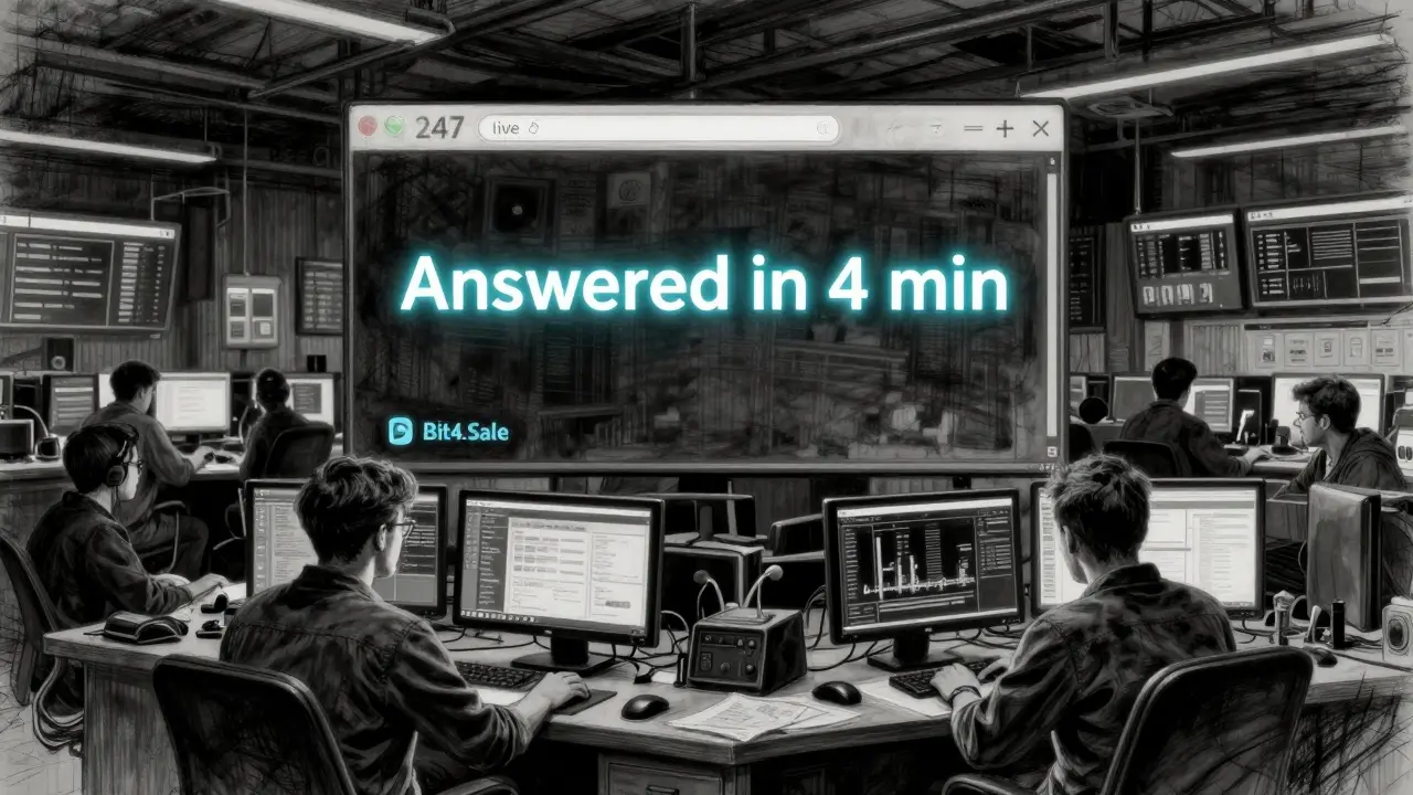 A glowing live chat window above a dark trading floor, highlighting fast human support amid cluttered, outdated interfaces.