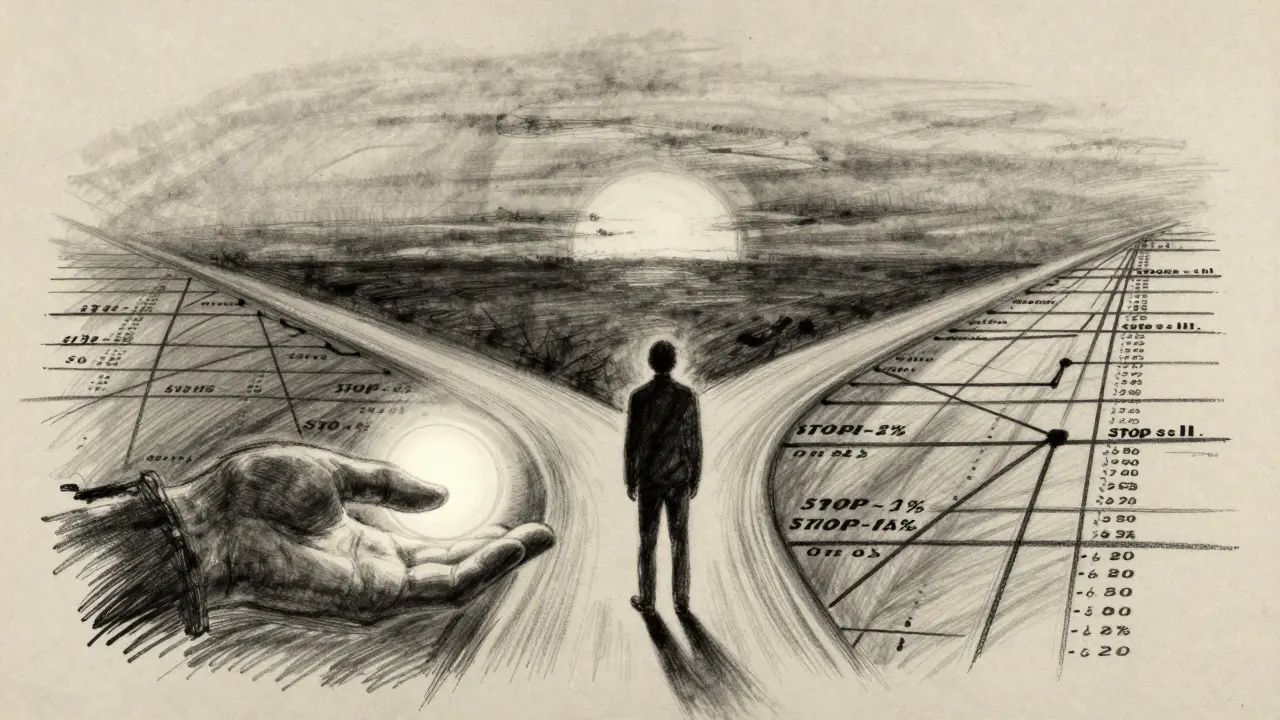 A figure choosing between simple token swap and complex order book system, symbolizing trading model choice.