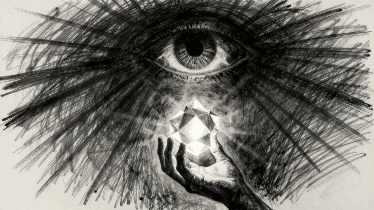 Hand holding a coin under a watching shadow.