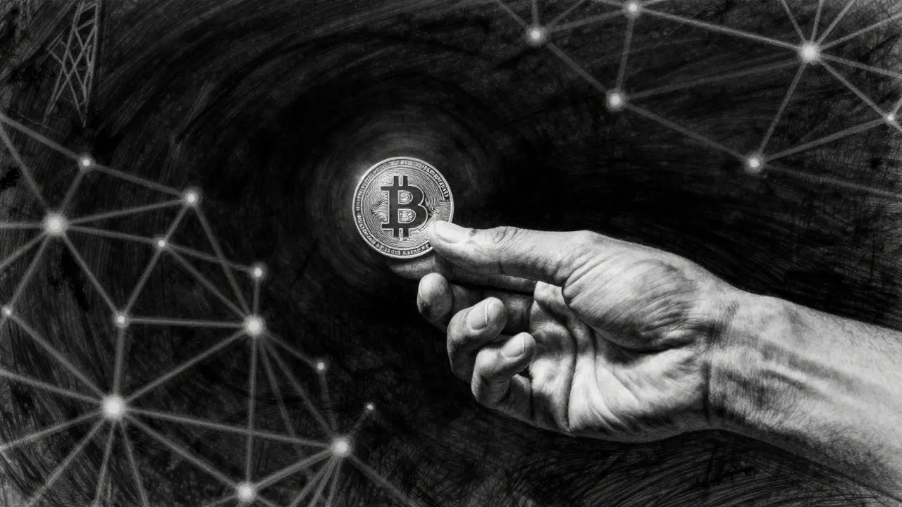 Charcoal drawing of a hand holding a small glowing token against a dark background