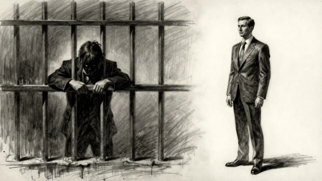 Contrast between a restricted trader and a wealthy investor, charcoal drawing