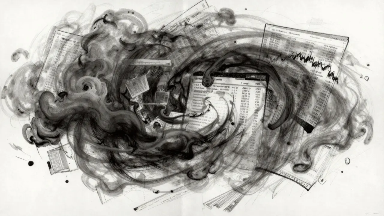 Chaotic charcoal swirls depicting volatile cryptocurrency market