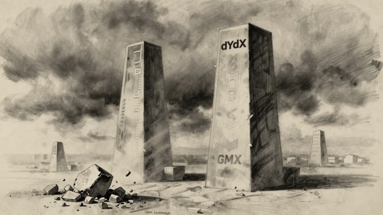 Charcoal art contrasting strong competitor towers with crumbling protocol ruins.