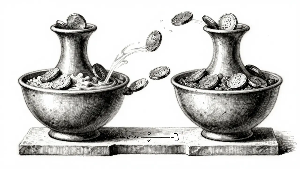Charcoal art of two liquidity pools connected by mathematical formula
