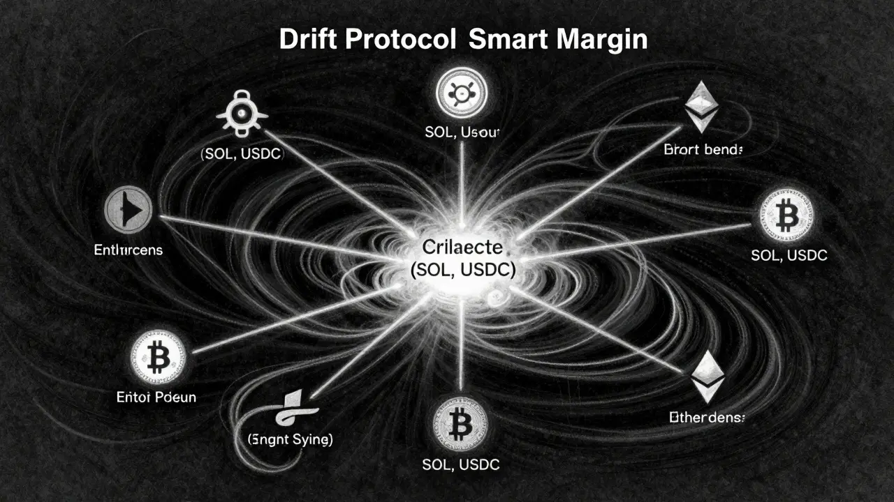 Abstract charcoal art showing unified collateral flowing into various crypto markets