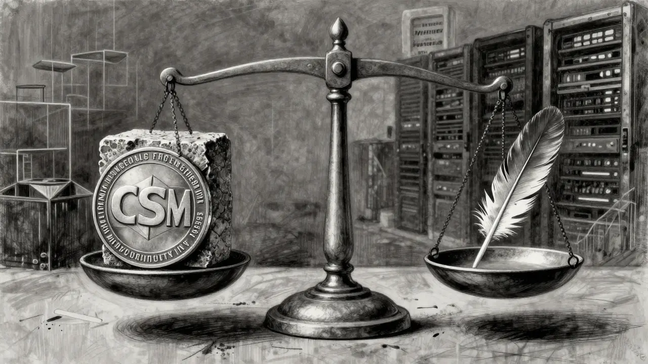 Charcoal art of a scale balancing crypto tokens against market volatility