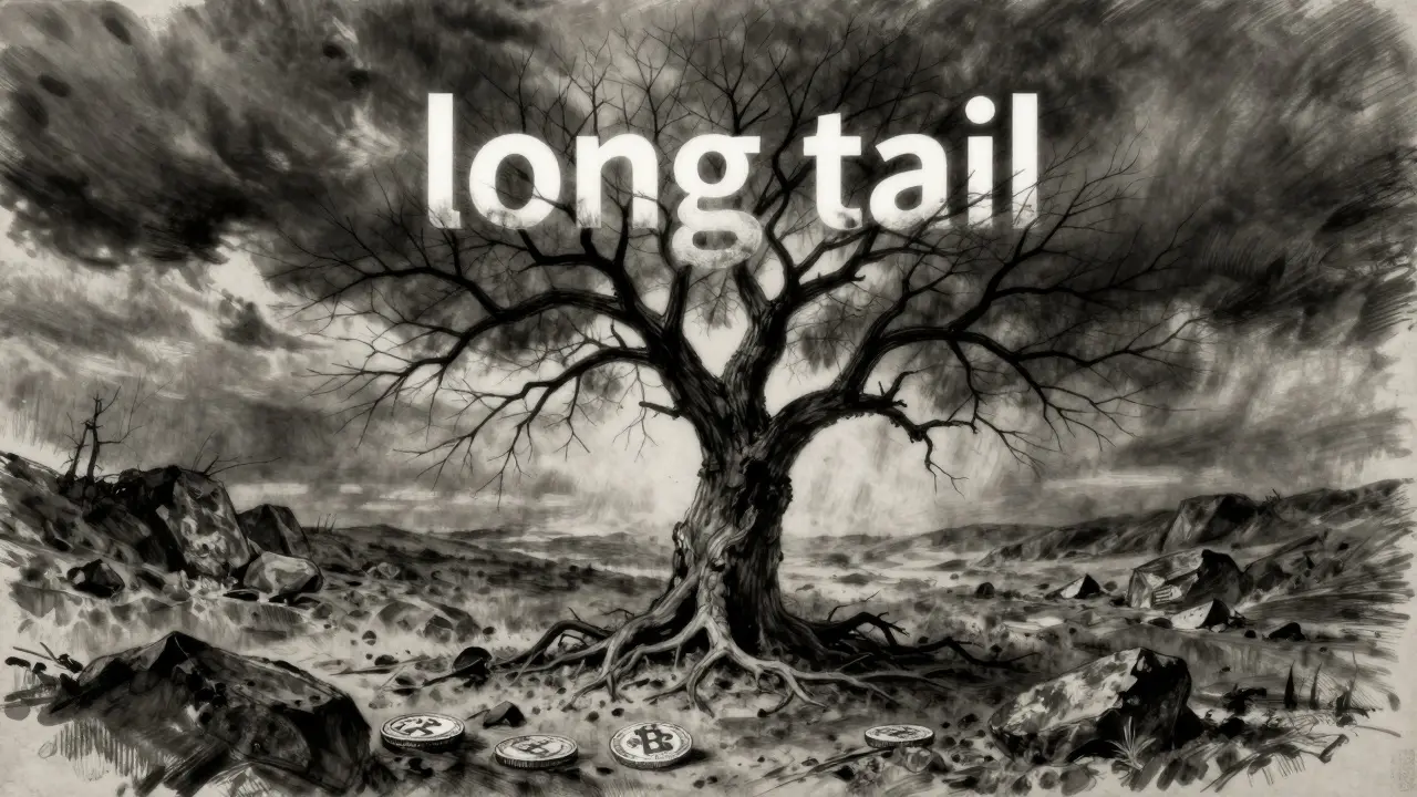 Charcoal art of barren tree symbolizing abandoned crypto tokens