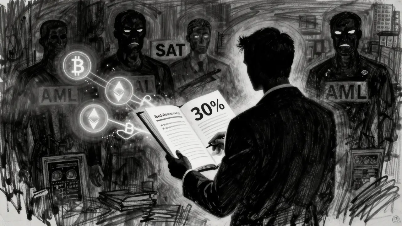 Charcoal art of businessman holding ledger with crypto symbols