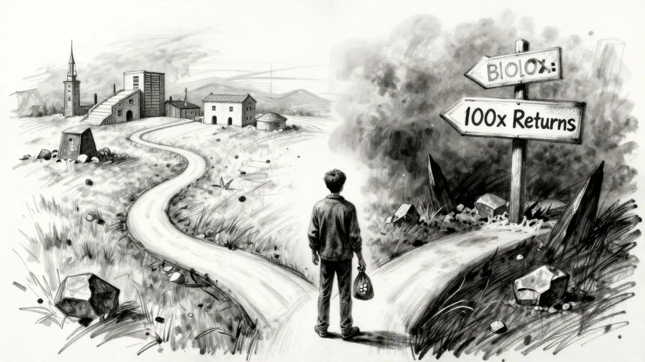 Charcoal art of investor at risky crossroads