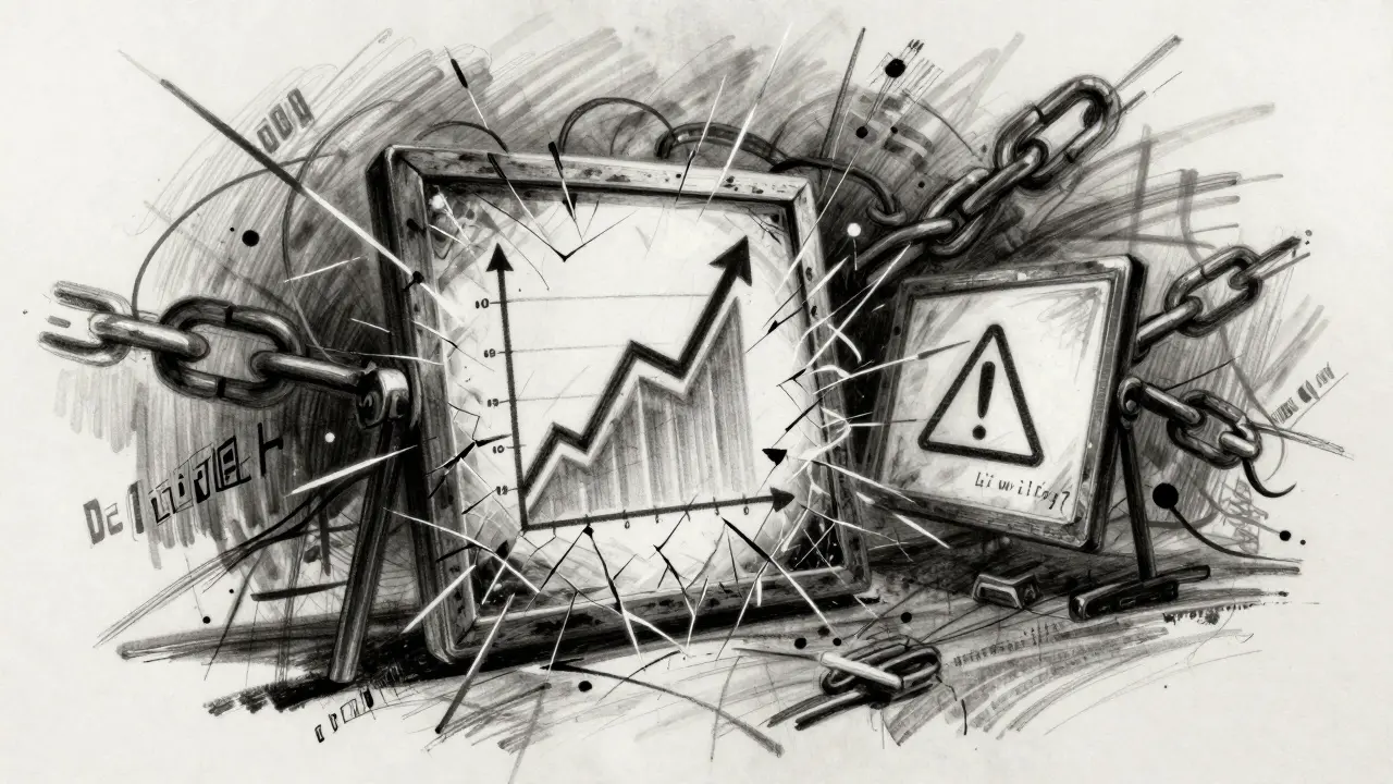 Charcoal art showing a cracked mirror reflecting conflicting crypto price graphs and market confusion