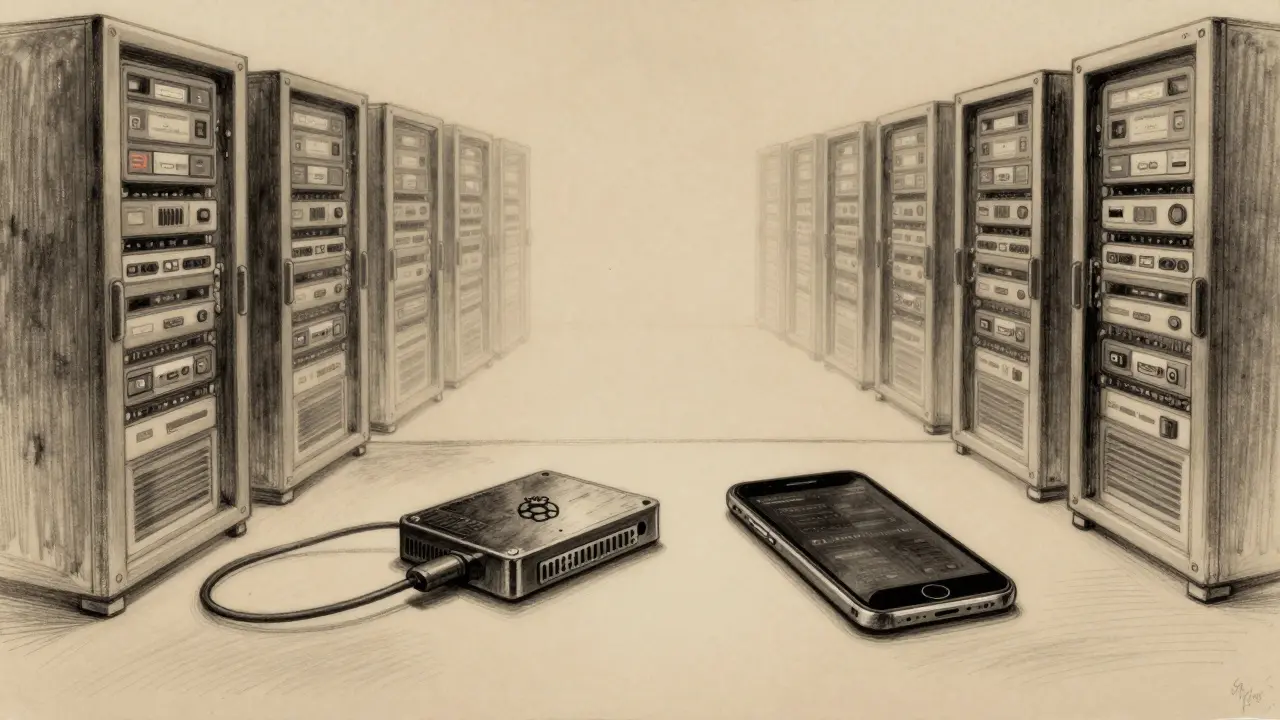 Charcoal art showing a Raspberry Pi and smartphone, illustrating low hardware needs for running blockchain nodes.