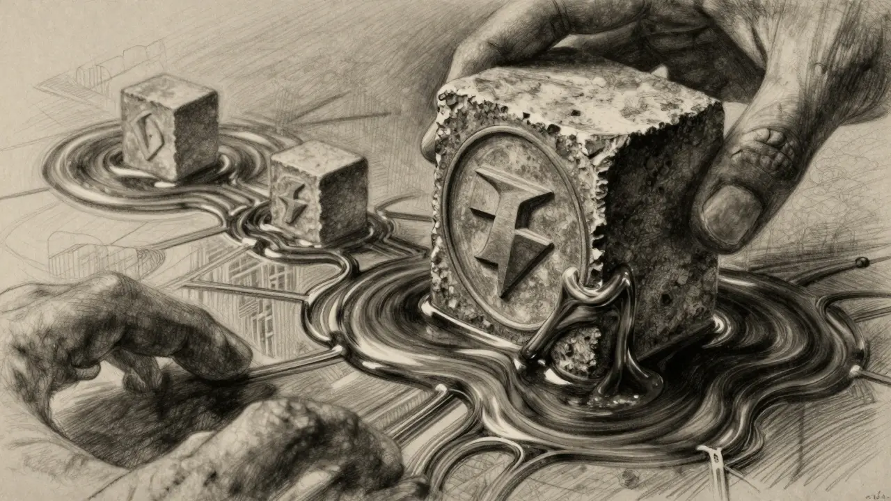 Charcoal art showing a single stone merging into a digital mosaic