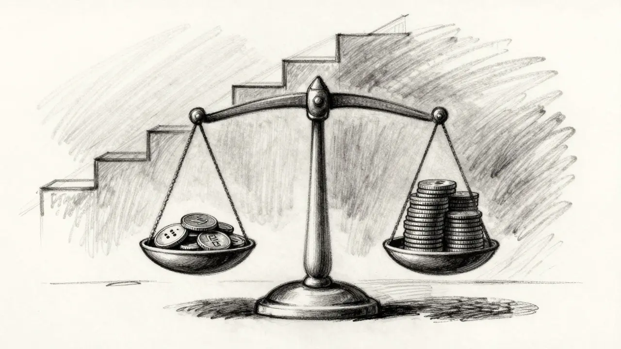 Charcoal drawing of balance scale showing tax thresholds