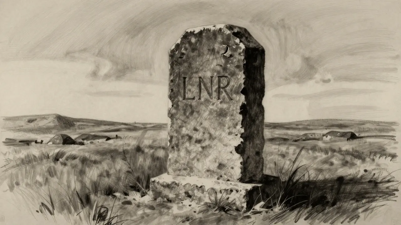 Eroding stone monument in a void depicting the abandoned LNR token project.