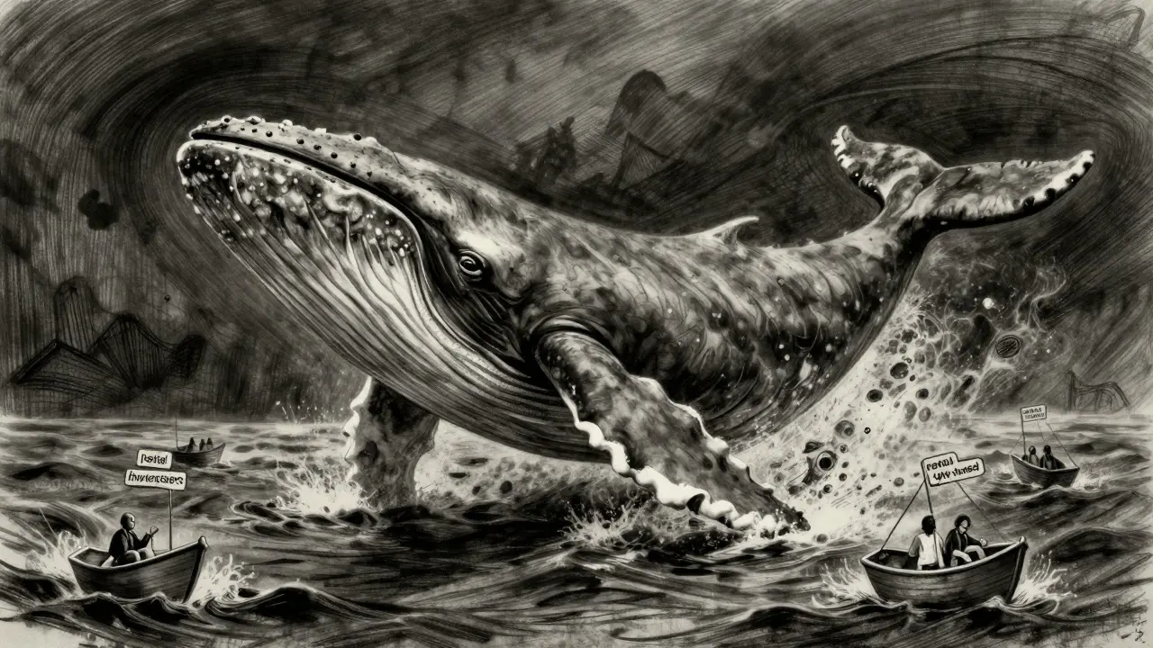 Artistic depiction of whale investors dominating retail traders