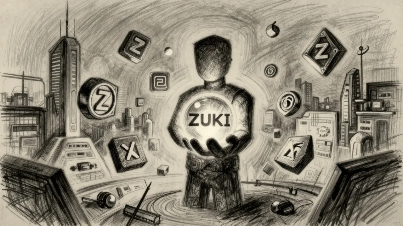 Abstract charcoal sketch of a figure holding a token orb amidst floating NFT shapes