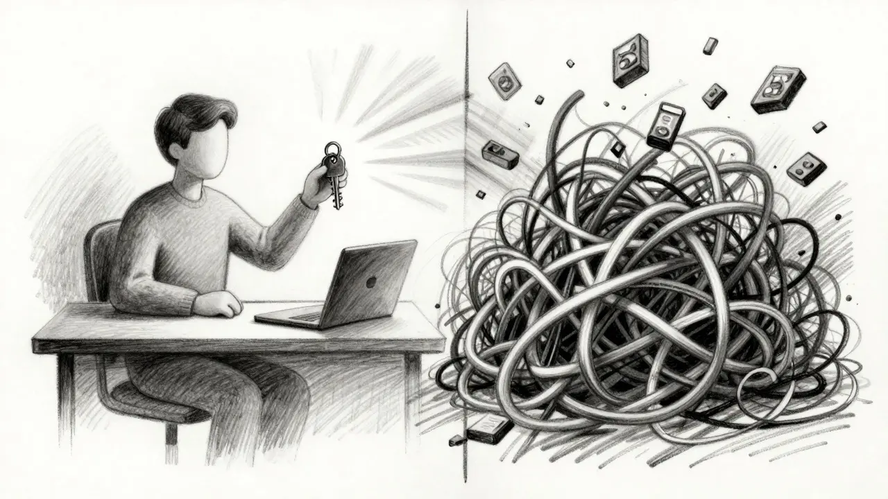 Charcoal art contrasting simple account access with complex wallet management