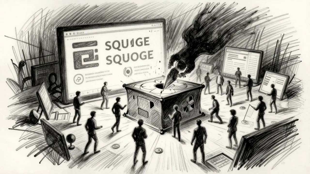 Charcoal art depicting a chaotic swarm of traders around a fragile structure