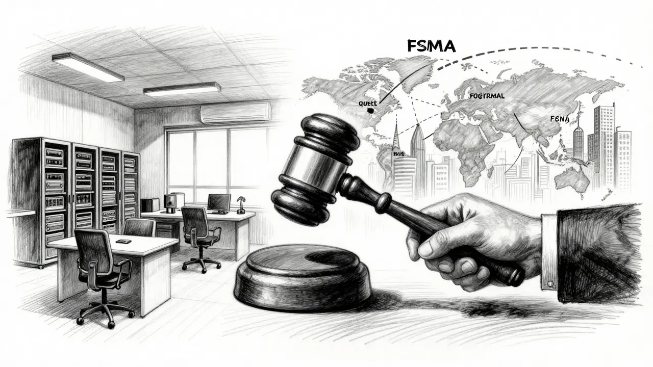 Charcoal art depicting an office connecting to global cities with an enforcing hand