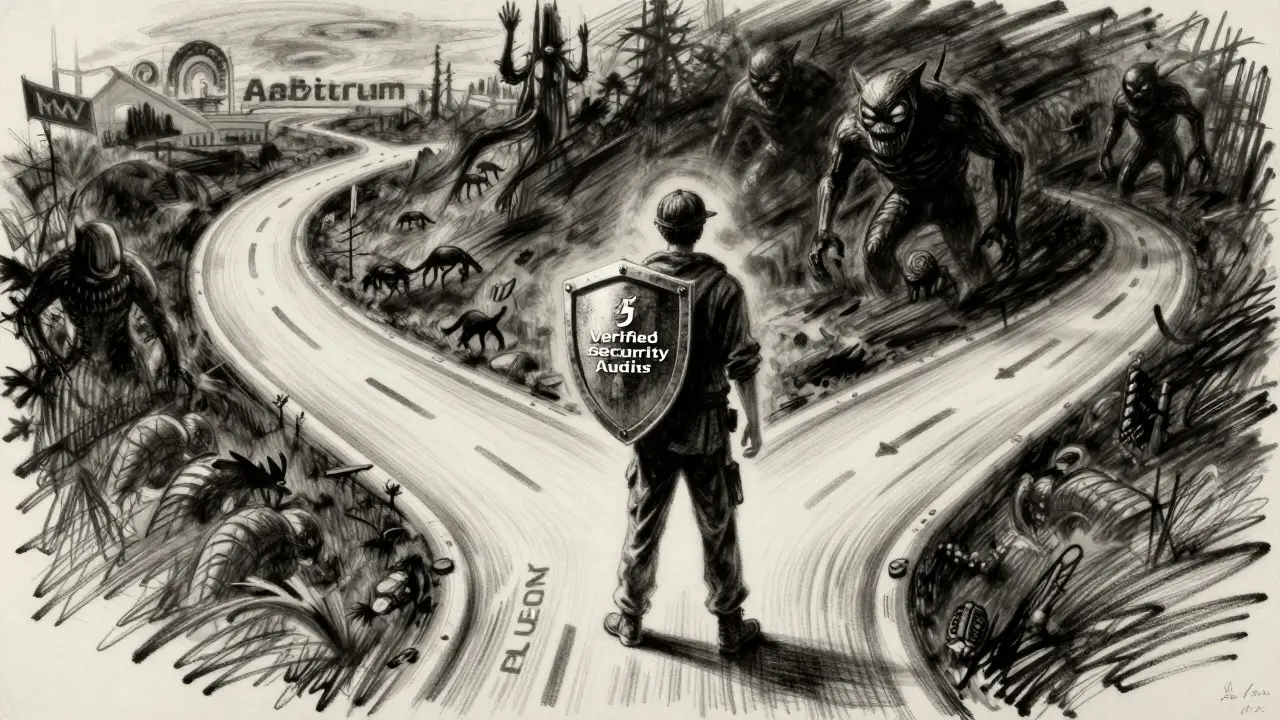 Charcoal art showing a trader using security shields against MEV risks on Arbitrum.