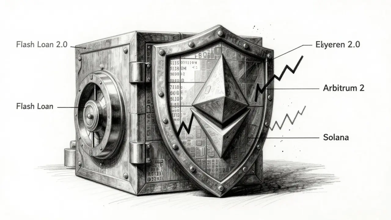 Charcoal art showing secure smart contracts protecting against attacks