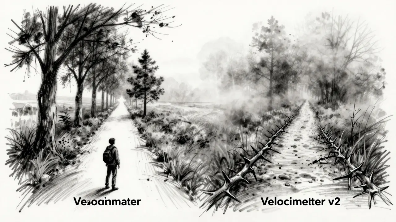 Charcoal illustration of a traveler choosing between a safe path and a dangerous, foggy trail.