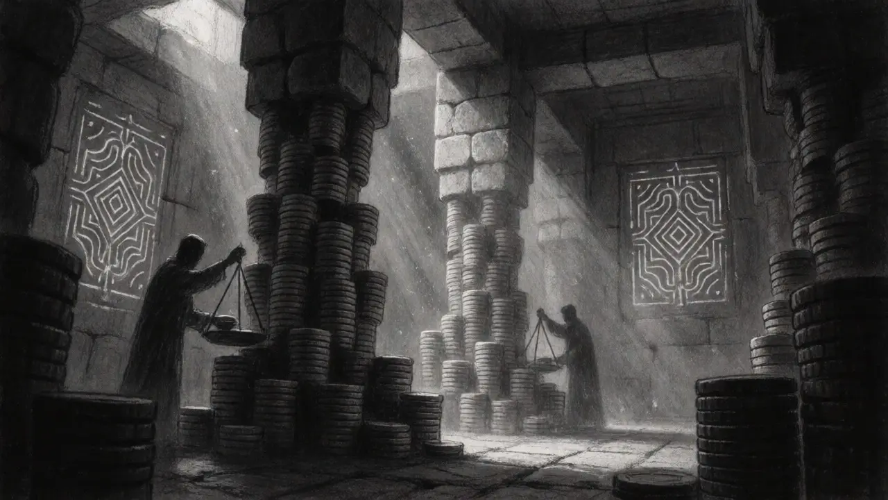 Dark charcoal illustration of Proof-of-Stake validators securing the Terra Classic network