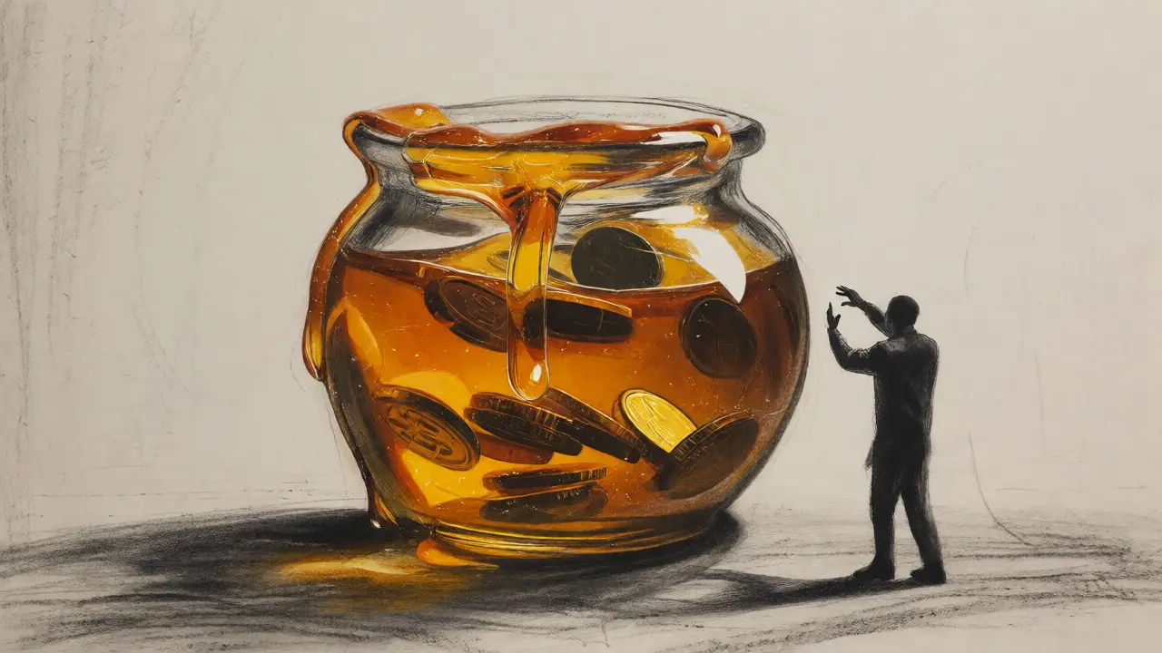 Surreal charcoal art of a honeypot trapping coins, symbolizing crypto scams.