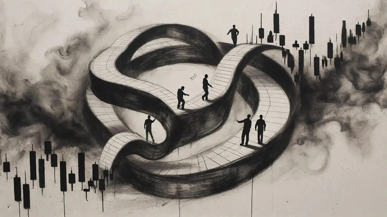 Traders falling off a winding, trap-like price chart representing whipsaws.